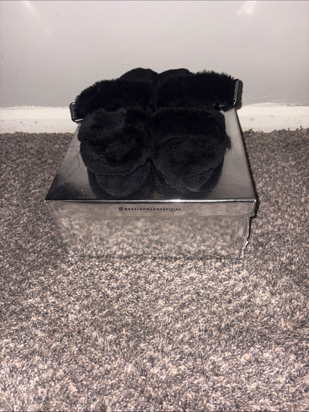 Black Fuzzy Ugg Slide Sandals